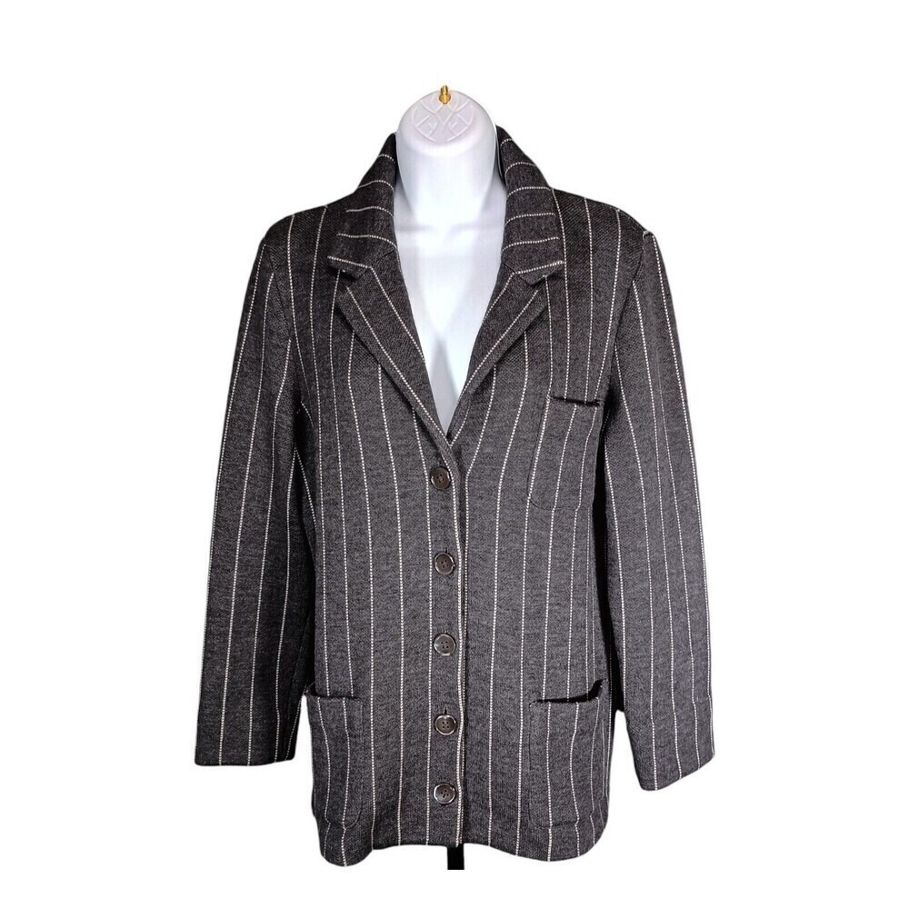 Lauren Ralph Lauren Merino Wool Knit Blazer Button Stripe Gray Women's Small